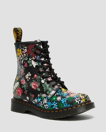 White Women's Dr Martens 1460 Pascal Floral Mash Up Leather Lace Up Boots | CA 186OKI